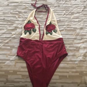 Red rose halter bathing suit